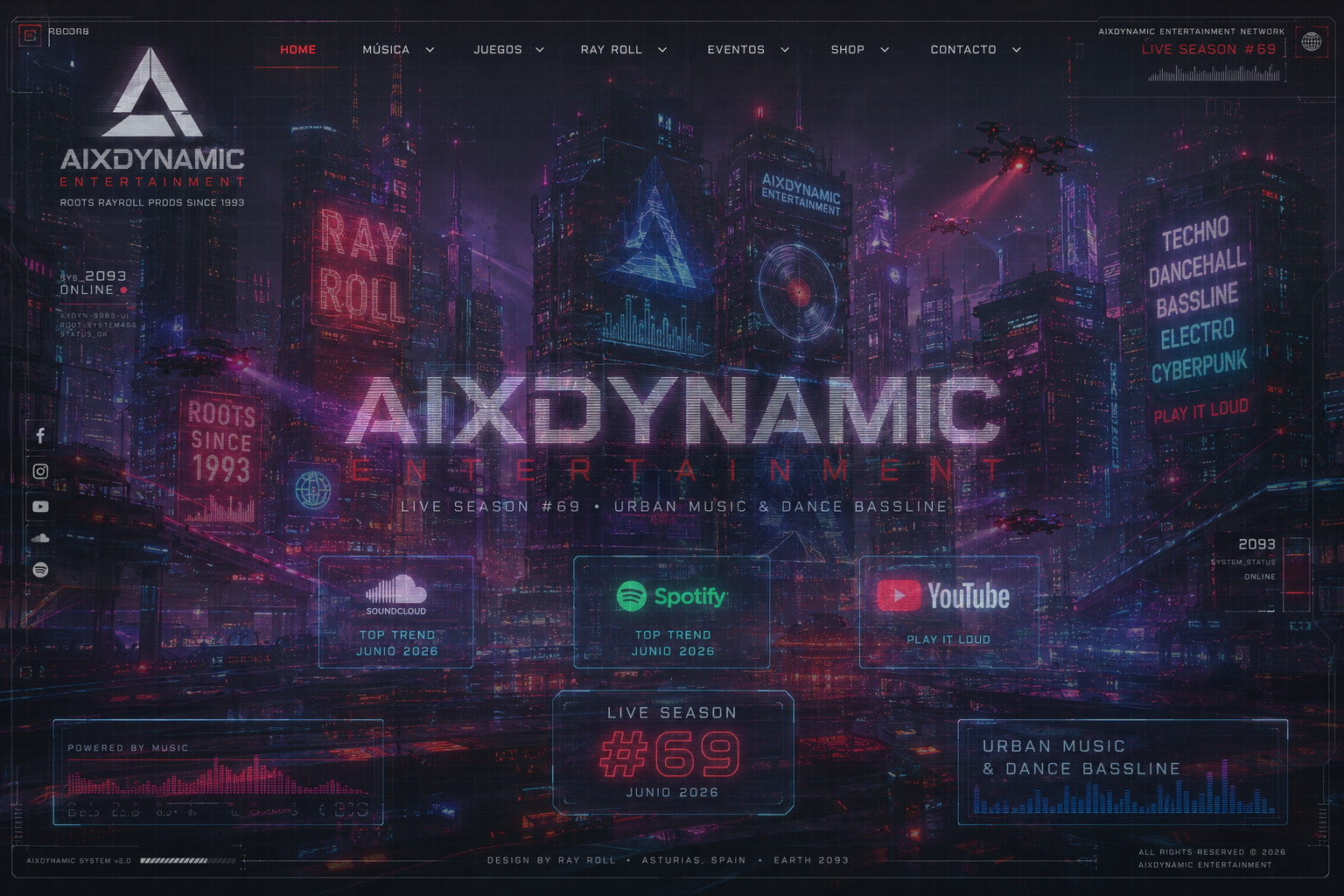 Background 44 - Ciudad cyberpunk iluminada por neones rosas y azules